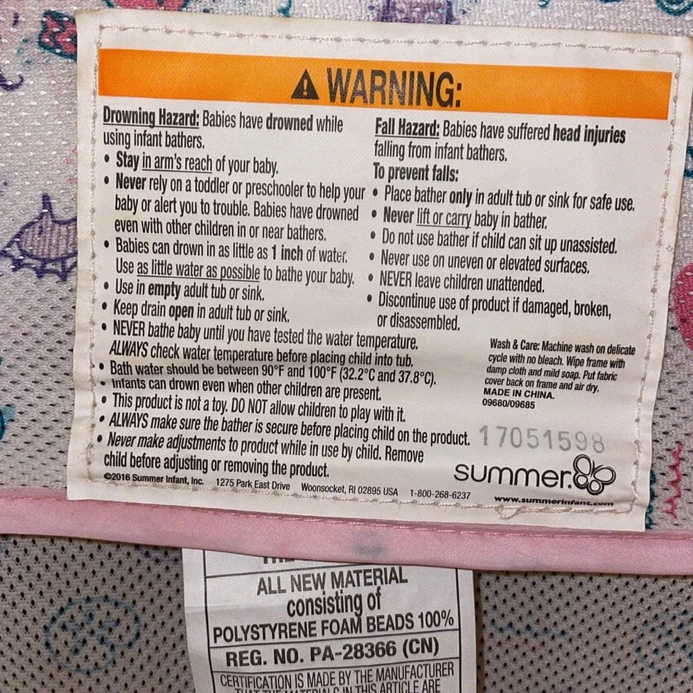 •SUMMER•INFANT DELUXE BABY PERFORATED MERMAID BATH SLING W/3 SUPPORT ANGLES EUC